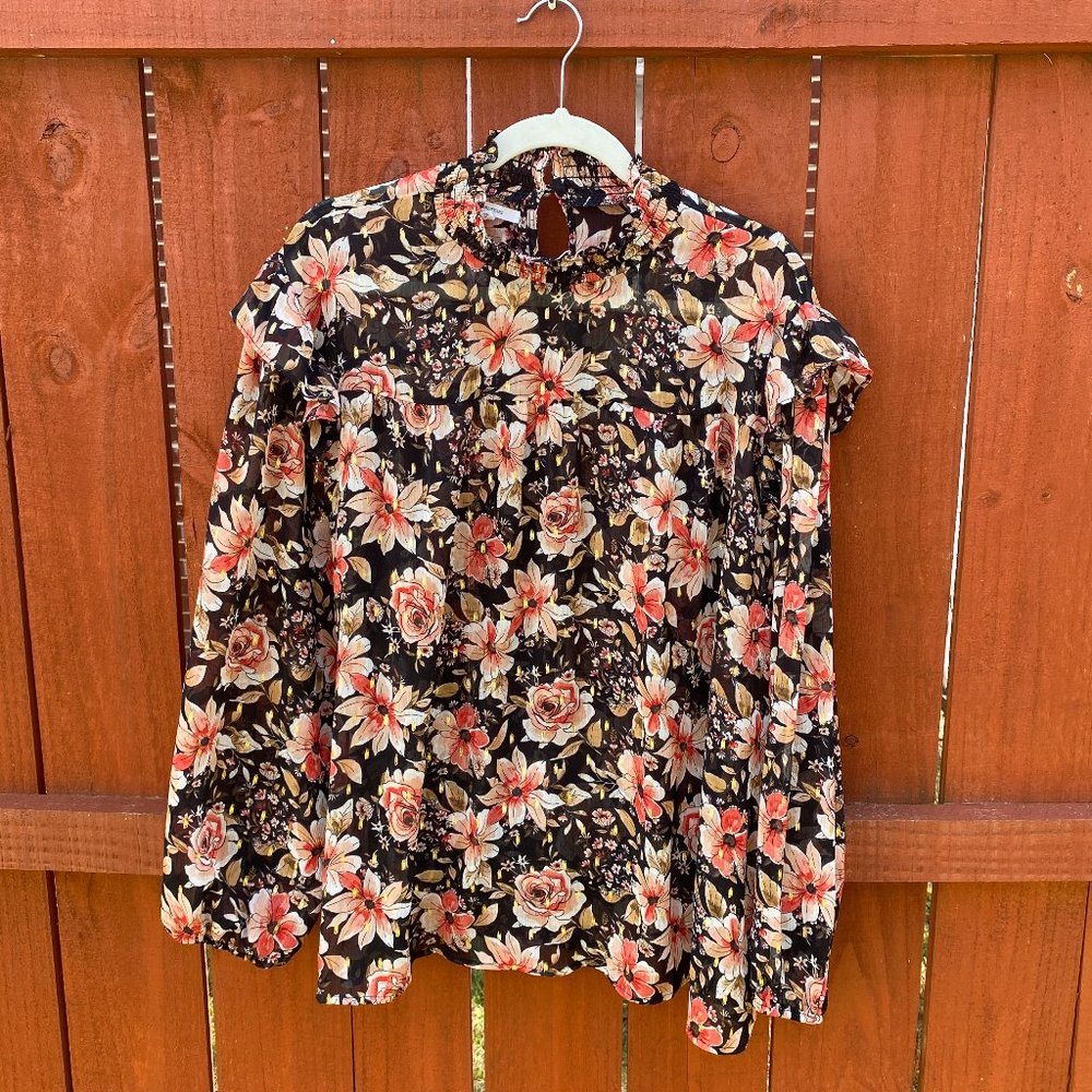 Maurices Blouse ladies size 2x Bohemian Poet Cottagecore sheer with gold trim